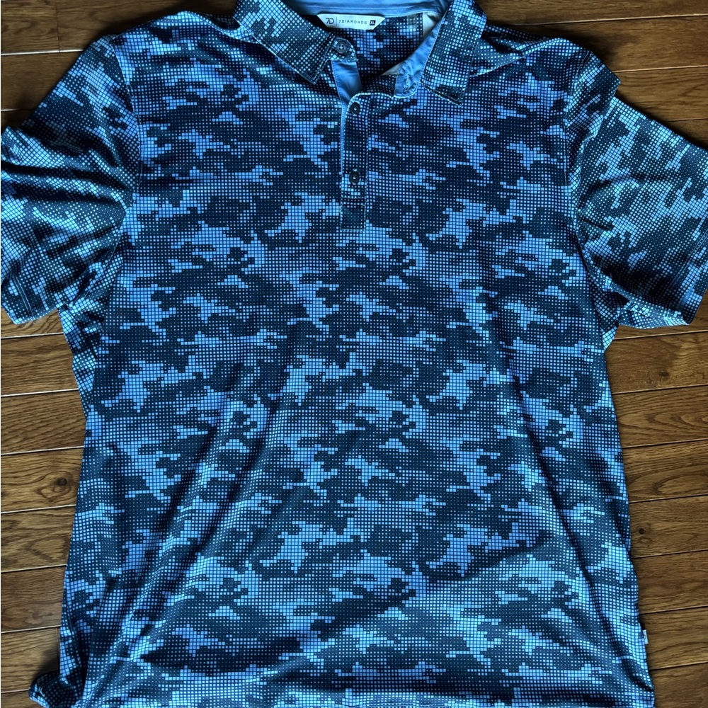 7 Diamonds Blue and Black Camo Polo Shirt